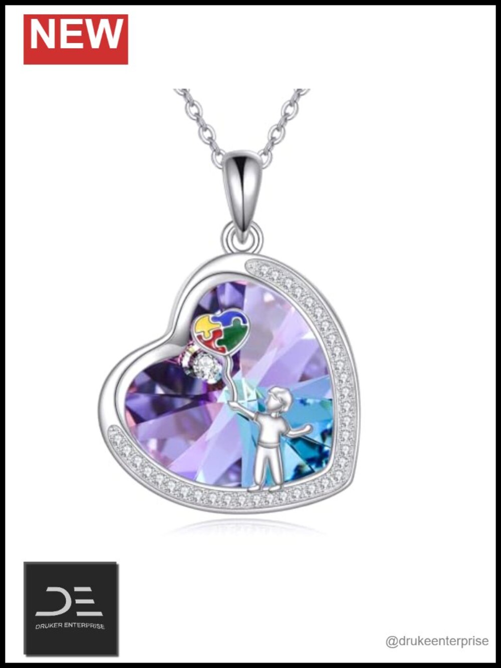 Sterling Silver Autism Puzzle Piece Pendant Necklace Inspirational Jewelry